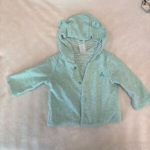 Baby gap teal hooded sweatshirt 0-3 months with bear ears
